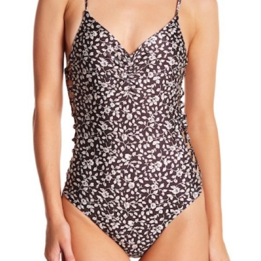 Amuse society skyla one piece swimsuit floral brown
